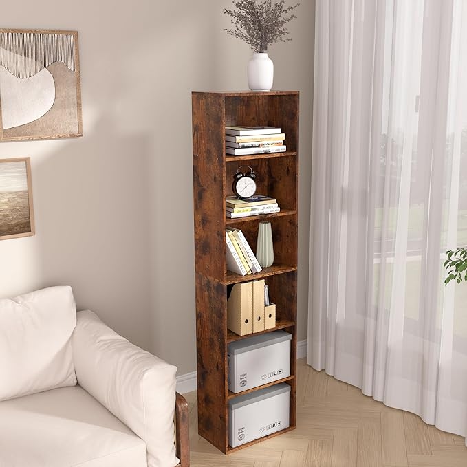 Wooden 4 Cube Storage Organizer, 4 Tier Tall Vintage Bookshelf Freestanding Storage Display Organizer, Versatile Cubes Shelf and Cubby Unit for Living Room, Bedroom, Home Office 15.7inch