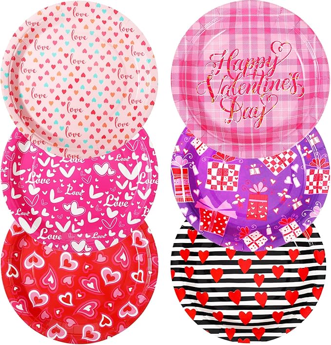 Umigy 120 Pcs Happy Valentine's Day Party Plates 7 Inch Valentine's Day Paper Plates, Heart Printed Disposable Decorative Tableware for Mother's Day, Wedding Birthday Party
