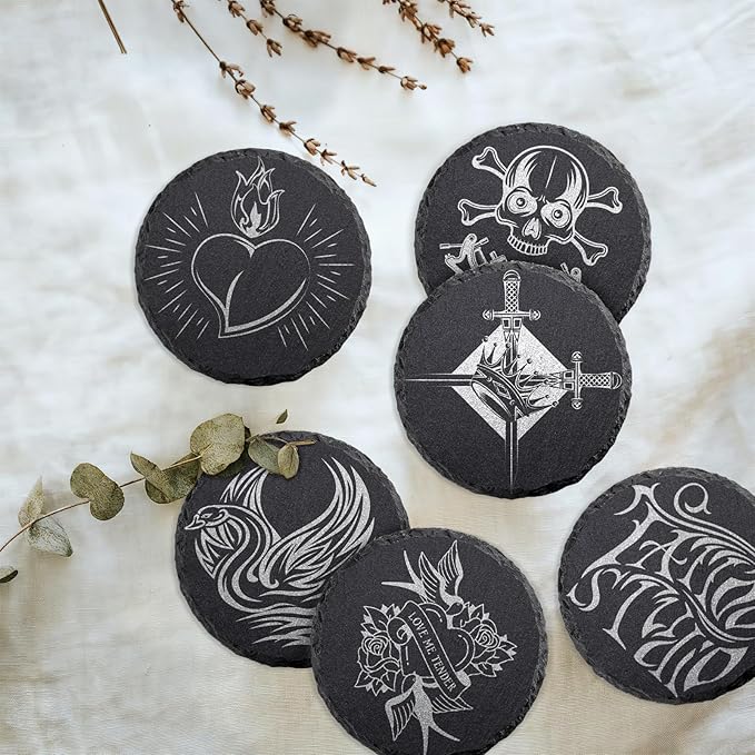 8 Pack 4 Inch Round Black Slate Coasters Set - Image 3