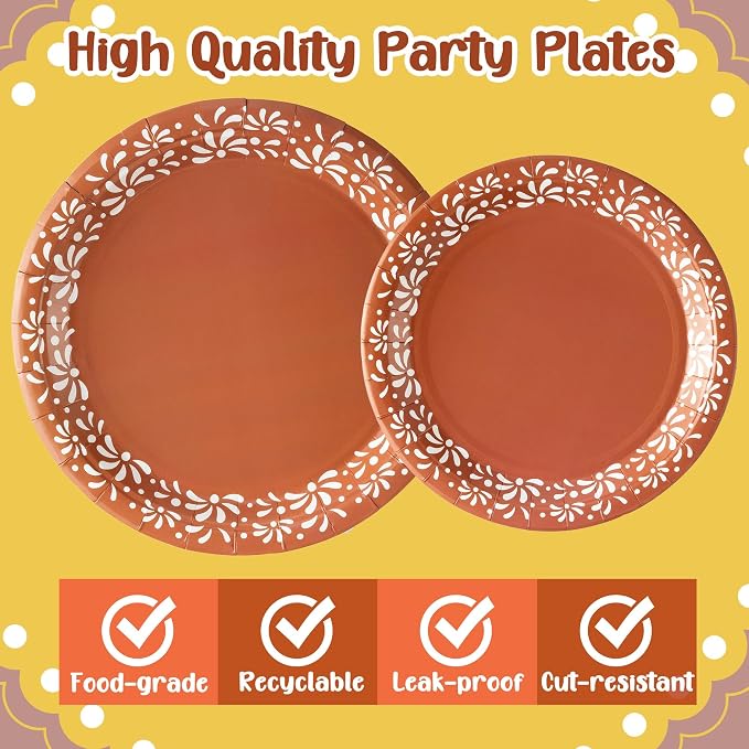 96Pcs Brown Platos De Barro Mexicanos Cielito Lindo Terracotta Clay Party - Image 3