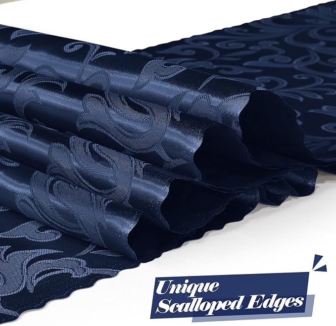 MILVOWOC 12 Pack Navy Blue Satin Table Runner, 12 x 72 Inch | Jacquard Damask - Image 3