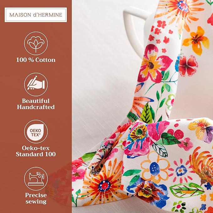 Maison d' Hermine Cloth Napkins Set of 4 100% Cotton Everyday Reusable Square Napkins Cloth Washable Dinner Wedding Valentines Day Decorations Spring/Summer (Happy Florals - High Summer, 20" x 20")