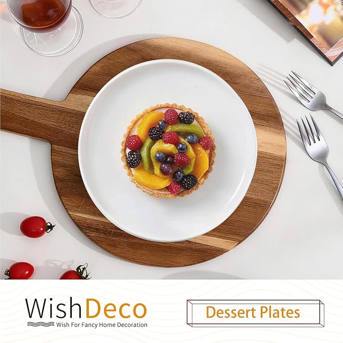 White Salad Plates Set of 6, Porcelain Dessert Plates 8 inch, Modern Kitchen - Image 2
