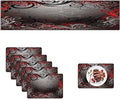 Mcalk Table Runner and Placemats Set of 6 Pieces,Mystic Gray Leaf Placemat,Cloth Place Mats Red Indoor for Kitchen,Washable Placemats Floral Print Linen Material for Dining Table