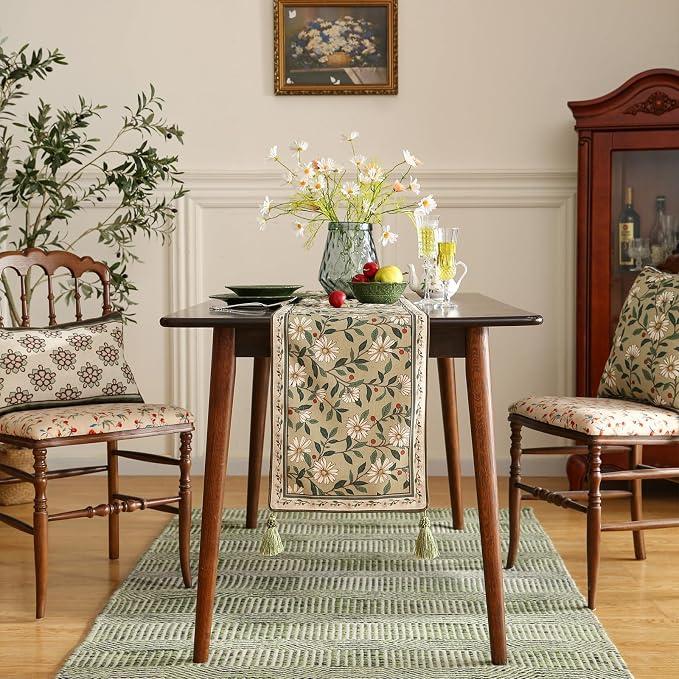 Designer Vintage Linen Extra Long Table Runner, Floral Pattern, Dining Table - Image 3