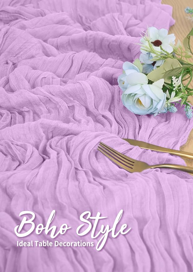Pesonlook Cheesecloth Table Runner Light Purple, 20 Pack 17.7x108 inch - Image 5