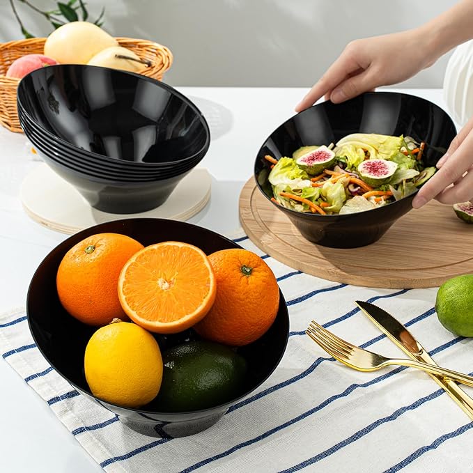 Goodluck 5 Pack Black Plastic Serving Bowls for Party - 20 OZ Angled Disposable Serving Bowls for Wedding Party Chip, Candy, Salad & Fruit