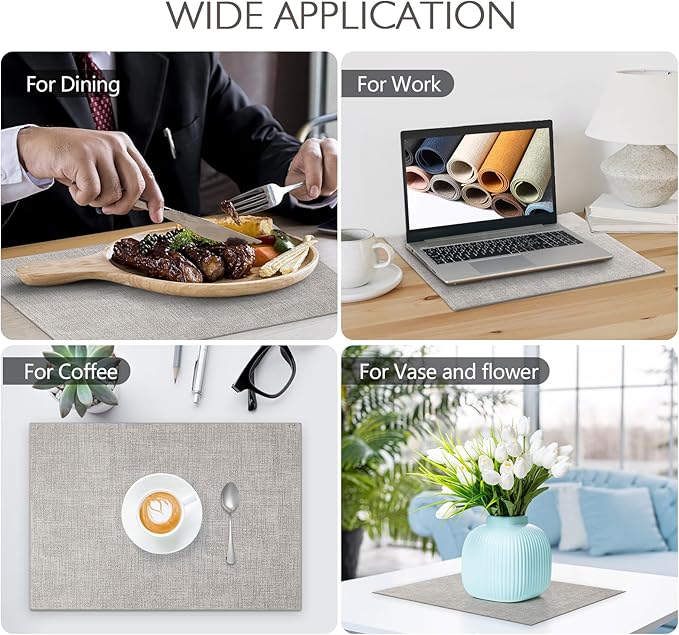 Faux Leather Placemats Set of 4 Washable PU Table mats for Kitchen Table - Heat Resistant, Waterproof, Easy Clean, Anti Slip 11.8" x 17" (Beige-4 Pack)