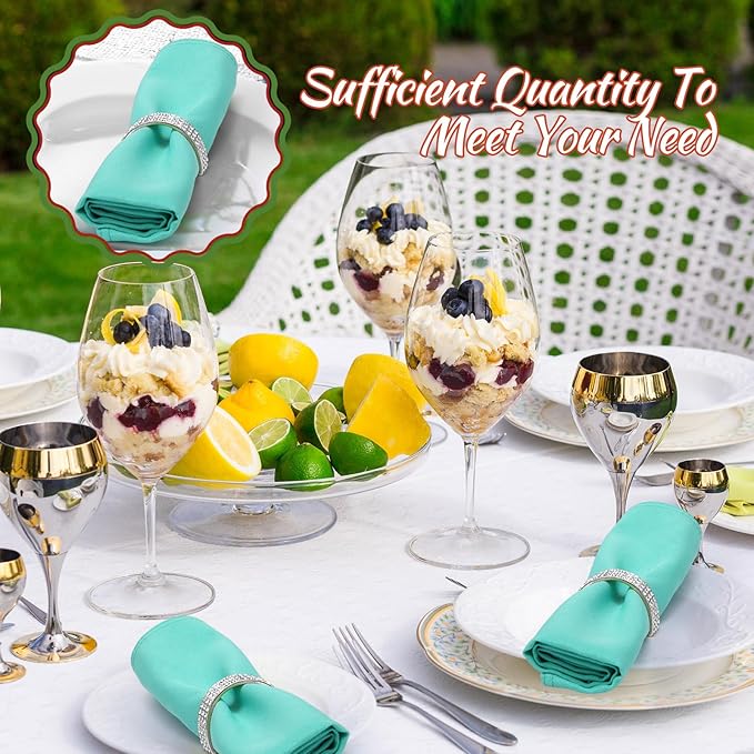Tioncy 100 Pcs Stainless Steel Diamond Napkin Rings Silver Semicircle Modernist Metal Napkin Holders Rings Bulk Elegant Serviette Buckles for Table Decorations Wedding Dinner Party