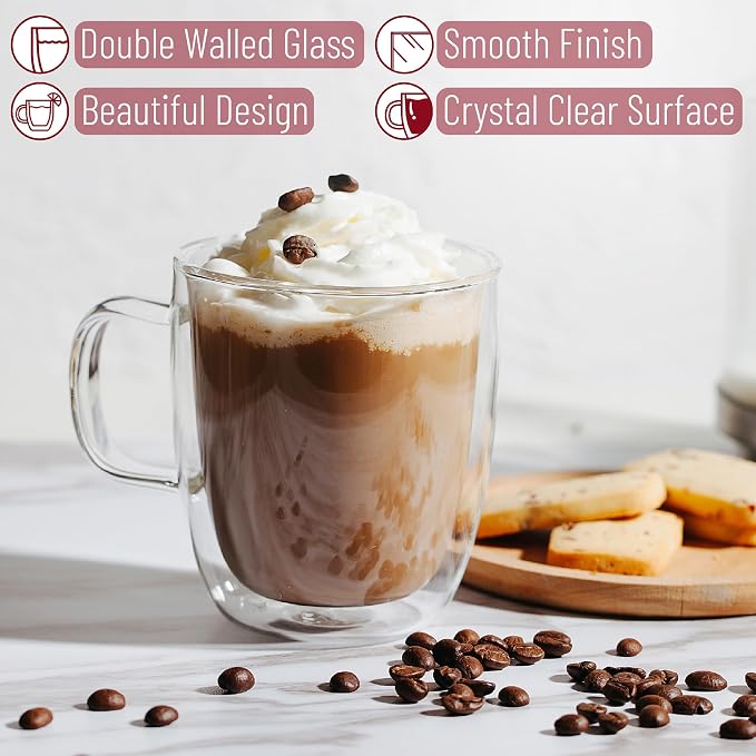 BTaT- Double Walled Glass Coffee Mugs, 12 oz, Glass Coffee Cups - Image 5