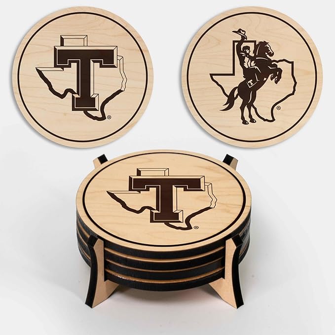 LazerEdge Tarleton State Texans Wooden Coaster Set - Maple Wood - Officially Licensed Product - 4-Pack