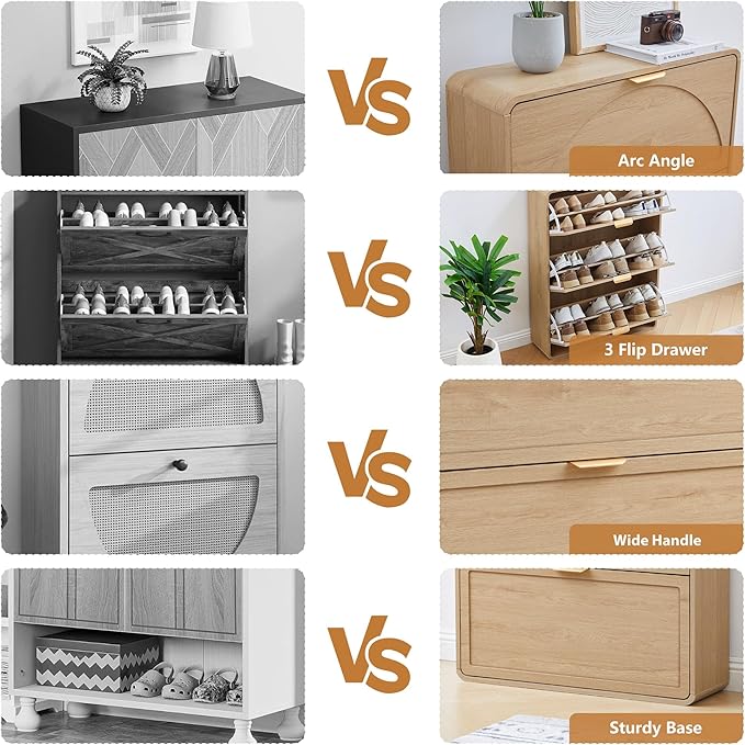 Narrow Hidden Shoe Organizer Cabinet Storage for Entryway, Modern Slim and Skinny Shoe Rack Cabinet with Flip Drawers for Entrance, Hallway - Natural