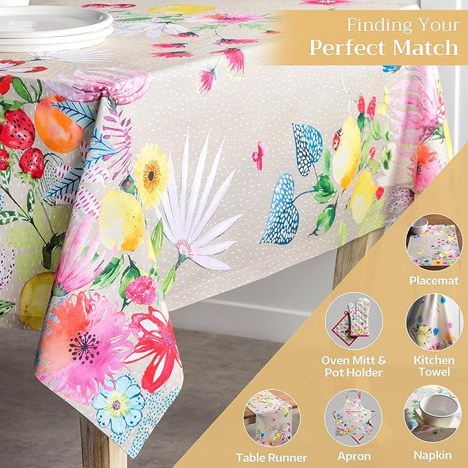 Maison d' Hermine Table Cloth Rectangle Table 100% Cotton 70 x 90 Inches Tablecloth Reusable Decorative for Dining Room Farmhouse Home Valentines Day Decorations Spring Summer - Jardin D'Ete - Fog