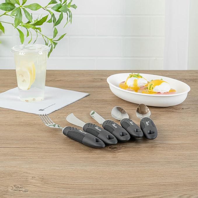 Restaurantware Adaptive Utensils - 1 count Stainless Steel, 9.843 x 5.118 x 1.575 Inches, Ergonomic Eating Aids, Non-Slip Utensil Set for Arthritis, Secure Grip Design, Black