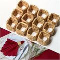 12 Pcs Square Woven Napkin Rings, Water Hyacinth Easter Napkin Rings Set Of 12, Anillos Para Servilletas De Tela, Boho Napkins Holder For Elegant Table Decoration, Christmas Table Decor, Wedding Decor