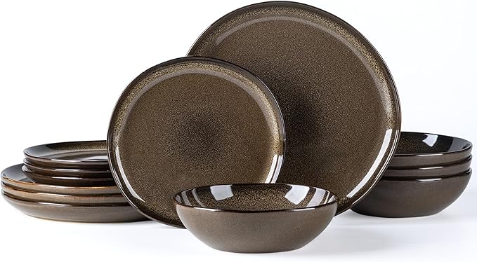 AmorArc Ceramic Dinnerware Sets,Handmade Reactive Glaze Stoneware Plates and Bowls Sets,Highly Chip and Crack Resistant | Dishwasher & Microwave Safe Dishes Set,Service for 4 (12pc)