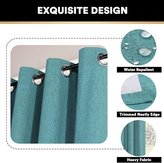PrinceDeco Blackout Curtains for Sliding Glass Doors Teal Blue Black Out Curtains Blackout Curtains for Bedroom Energy-Efficient Temperature Regulators Patio Door Curtains 100X84 Inches