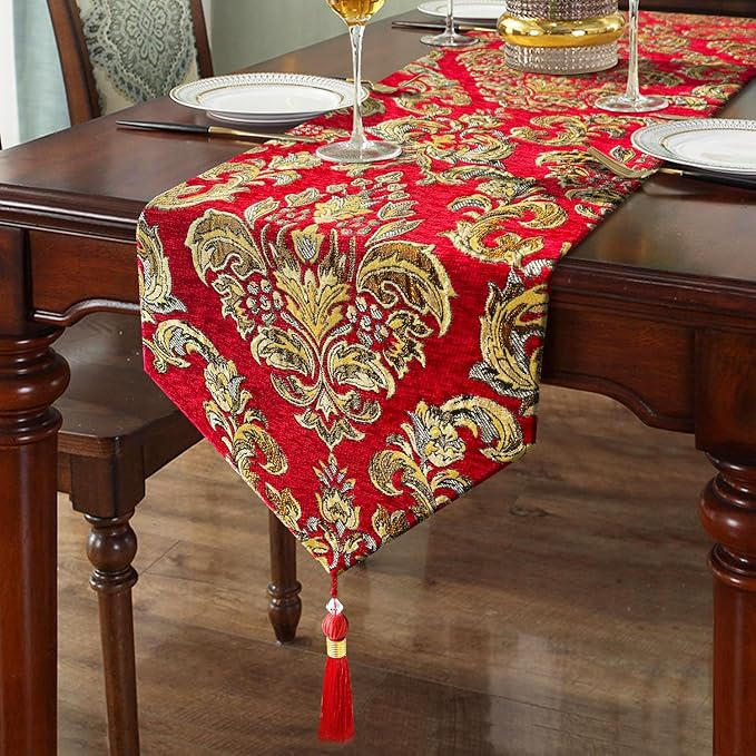Christmas Red Chenille Table Runner by HeMiaor