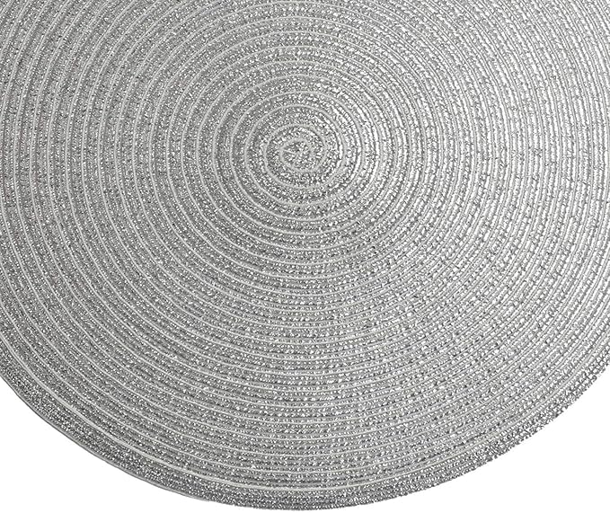 SHACOS Christmas Silver Glitter Round Placemats Set of 6 Sparkle Bling Place Mats Glitz Table Mats for Holiday Home Party Wedding Festive Table Decoration (6, Silver)