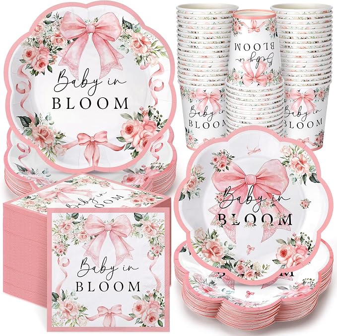 250 Pcs Baby in Bloom Baby Shower Plates Napkins by Newtay