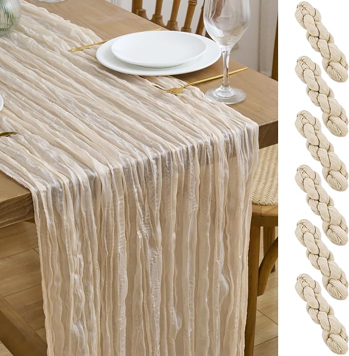 Asee'm 6pcs Beige Cheesecloth Table Runner Summer 10FT Boho Gauze Rustic | Boho by Aseem