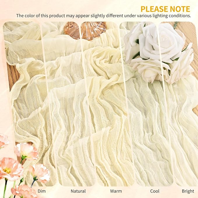 Showgeous 2 Pack Beige Cheesecloth Table Runners Boho Wedding Decor | Rustic - Image 7