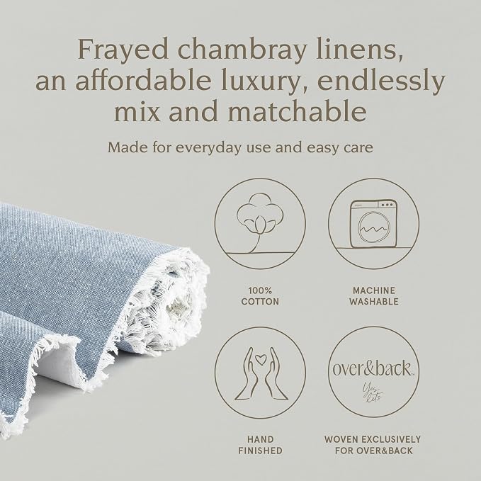 Over&Back 18x108 Woven Frayed Chambray Cotton Table Runner - Image 2