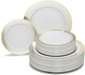 OCCASIONS 120 Plates Pack,(60 Guests) Heavyweight Premium Wedding Party Disposable Plastic Plates Set -60 x 10.5'' Dinner + 60 x 7.5'' Salad/Dessert (Celebration White & Gold)