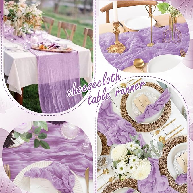 8 Pack Lilac Cheesecloth Table Runner 10FT Long Boho Gauze Fabric Table Runner - Image 6