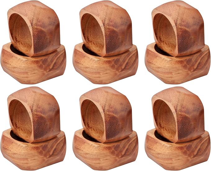 CLEENTABLE Wooden Napkin Rings Set of 12 Fall Decor for Home Square Acacia Wood Napkin Holders for Dining Table Wood Napkin Ring Rustic Table Décor for Weddings, Parties, Everyday Use (Brown)