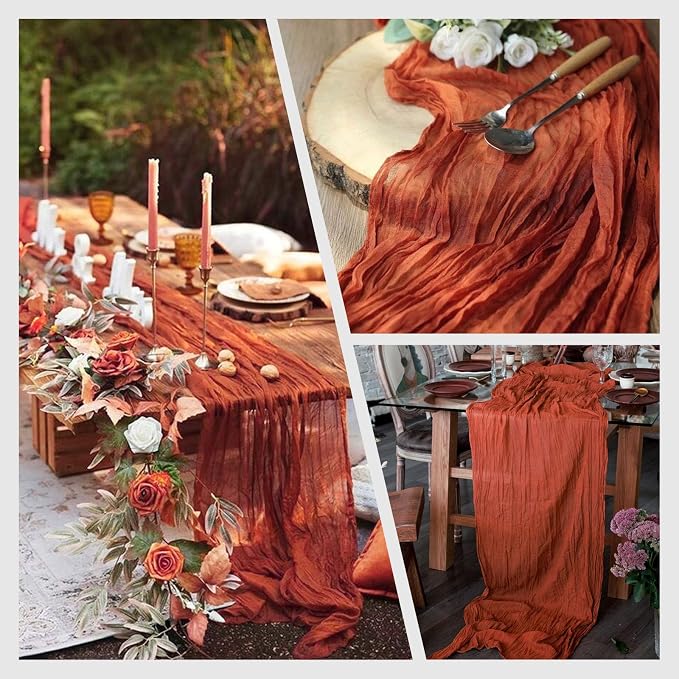 4 Pack Terracotta Cheesecloth Table Runner 10Ft, Fall Table Runner 21.5 x 120 - Image 3