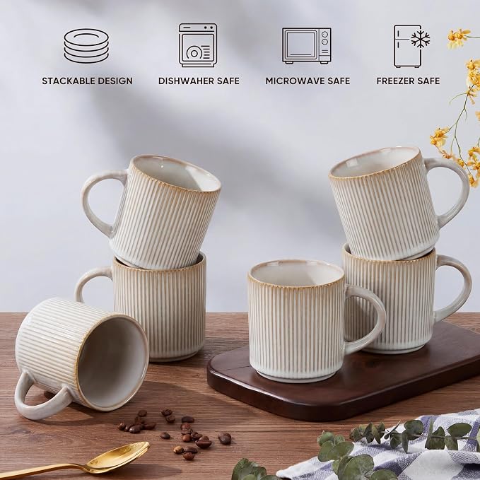 E-far 12 oz Coffee Mugs Set of 6, Stoneware Coffee Cups - Image 8