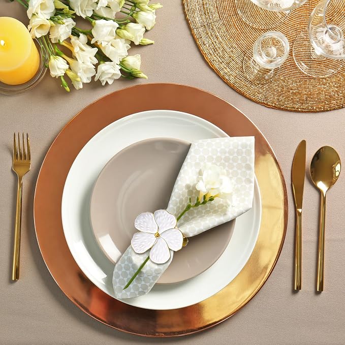 Patelai Set of 6 White Flower Napkin Rings Bulk Gold Napkin Ring Holders | - Image 7