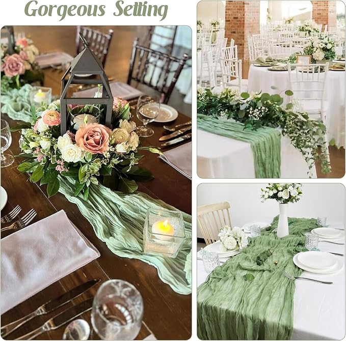 6 Pieces Sage Green 10FT Cheesecloth Table Runner Boho Gauze Fabric Table - Image 6