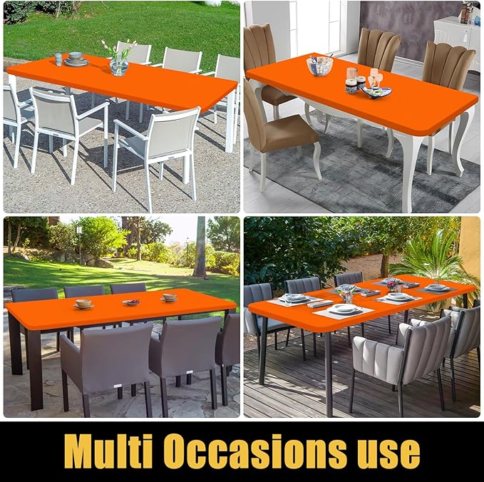 Smiry Rectangle Picnic Table Cloth, Waterproof Elastic Fitted Tablecloths for 8 Foot Tables, Washable Polyester Table Cover for Camping, Indoor and Outdoor (Orange, 30"x96")