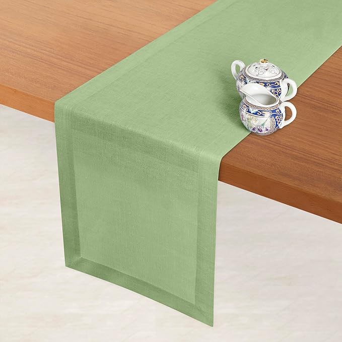 D'Moksha Homes Linen Sage Green Table Runner 84 Inches Long - 100% Pure Linen 14 x 84 Inch Table Runner for Dining, Spring, St Patricks Day, Easter - Machine Washable