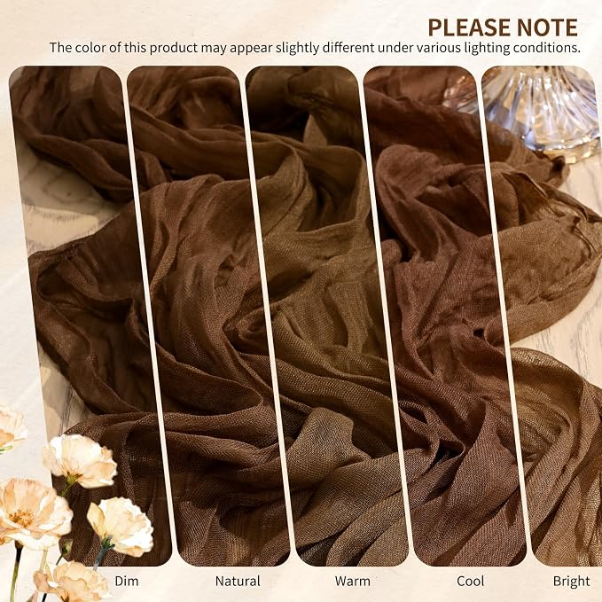 Showgeous 2 Pack Brown Cheesecloth Table Runners Boho Wedding Decor | Rustic - Image 7
