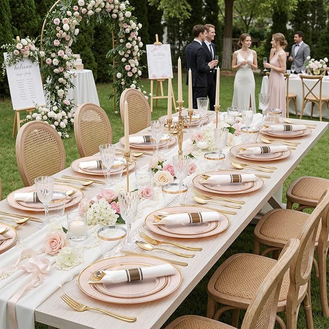 175PCS Pink plastic Plates - Image 3