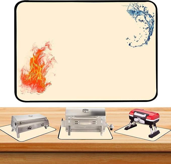 Khaki 24x31 Inchs Heat Resistant Mat for Outdoor Grill Table,Fireproof Under Blackstone Griddle BBQ Mat,Air Fryer Mat,Indoor Fireplace Mat, Protect Your Table and Outdoor Grill Table（0.04in Thickness）