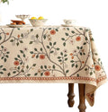 ISAENNE Designer Floral Long Rectangular Tablecloth,French Linen Light Beige Indoor Table Cloth,Fall Wrinkle Resistant Decor Tablecloths for Dining Thanksgiving Kitchen Party,63"*94"-Flora A