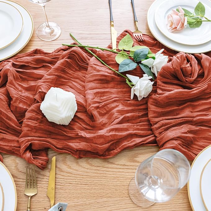 Cheesecloth Fall Table Runner Terracotta 10FT Boho Gauze, 6 Pack | 120 Inch - Image 5