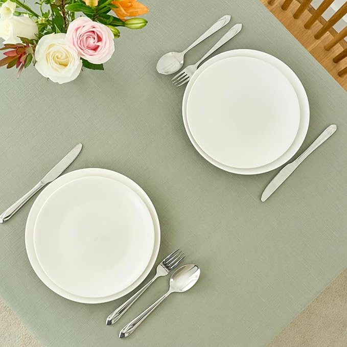 maxmill Lux Faux Linen Table Cloth with Slubby Yarn Textured Weaves Wrinkle Free Anti-Shrink Soft Tablecloth Decorative Table Cover for Dining Room Use Rectangle 60 x 104 Inch Sage Green