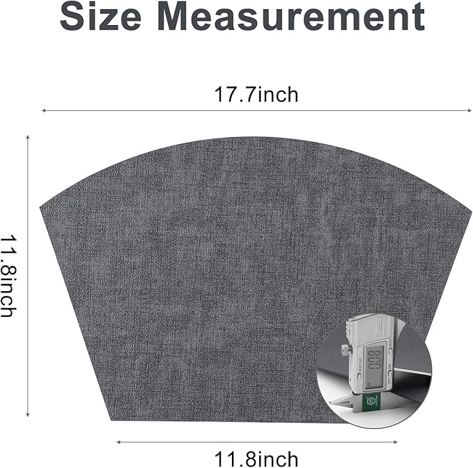 Homaxy Round Table Placemats Set of 4, Washable Wedge Shaped Faux Leather Table Mats, Wipeable Kitchen Dinner Place Mats for Indoor Outdoor, Dark Grey