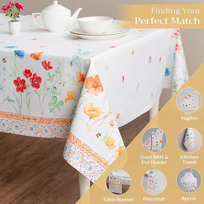 Maison d' Hermine Table Cloth Rectangle Table 100% Cotton 70 x 140 Inches Tablecloth Reusable Decorative for Dining Room Farmhouse Home Valentines Day Decorations Spring Summer - Summer Whisper