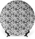 Decorative Plates, Abstract Print Ornament, Monochrome Circles Dots Surreal Geometric Modern, 8 Inch, Kitchen Wall Decor, Grey Black White