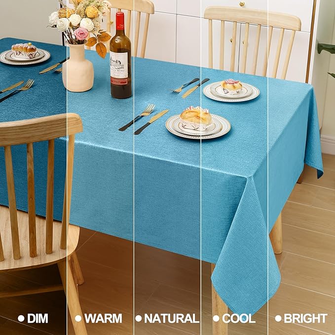 Smiry Rectangle Faux Linen Table Cloth, Waterproof Burlap Fabric Tablecloth, Washable Decorative Farmhouse Table Covers for Kitchen, Dining, Parties, 60x84, Teal