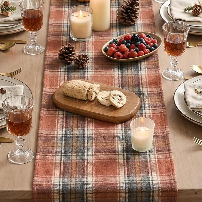 Artoid Mode Rust Farmhouse Plaid Fall Table Runner 13x60 Inch | Holiday Kitchen - Image 3