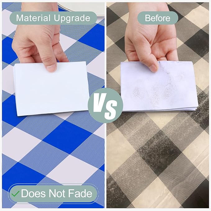 misaya Rectangle Waterproof Vinyl Table Cloth, Buffalo Flannel Backed Tablecloth, Wipeable Plastic Table Cover for Seaside, Picnic, Outdoor (54" x 78", White and Blue)