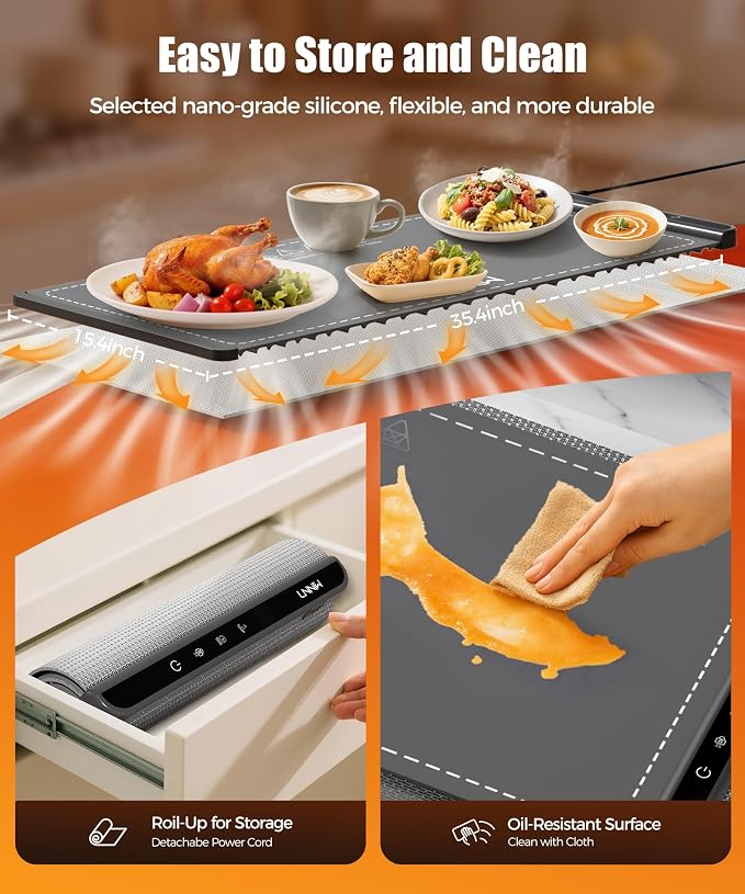 Warming Mat for Food, 36x15 Inch, Dark Grey, Fast Heat, Child Lock | Includes - Image 5