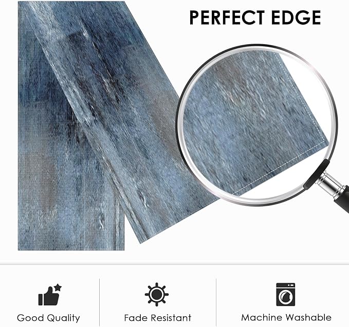 Emvency Table Runner, 13x90 Inch, Farmhouse Abstract Denim | Blue Art Painting - Image 2